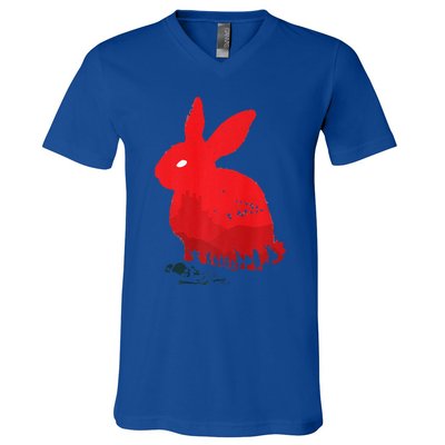 Cute Rabbit Silhouette Death Awaits Funny Halloween Premium V-Neck T-Shirt