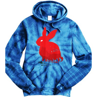 Cute Rabbit Silhouette Death Awaits Funny Halloween Premium Tie Dye Hoodie