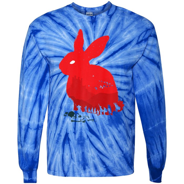 Cute Rabbit Silhouette Death Awaits Funny Halloween Premium Tie-Dye Long Sleeve Shirt