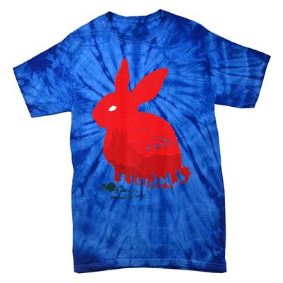 Cute Rabbit Silhouette Death Awaits Funny Halloween Premium Tie-Dye T-Shirt