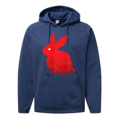 Cute Rabbit Silhouette Death Awaits Funny Halloween Premium Performance Fleece Hoodie