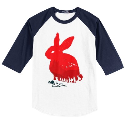 Cute Rabbit Silhouette Death Awaits Funny Halloween Premium Baseball Sleeve Shirt