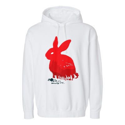 Cute Rabbit Silhouette Death Awaits Funny Halloween Premium Garment-Dyed Fleece Hoodie