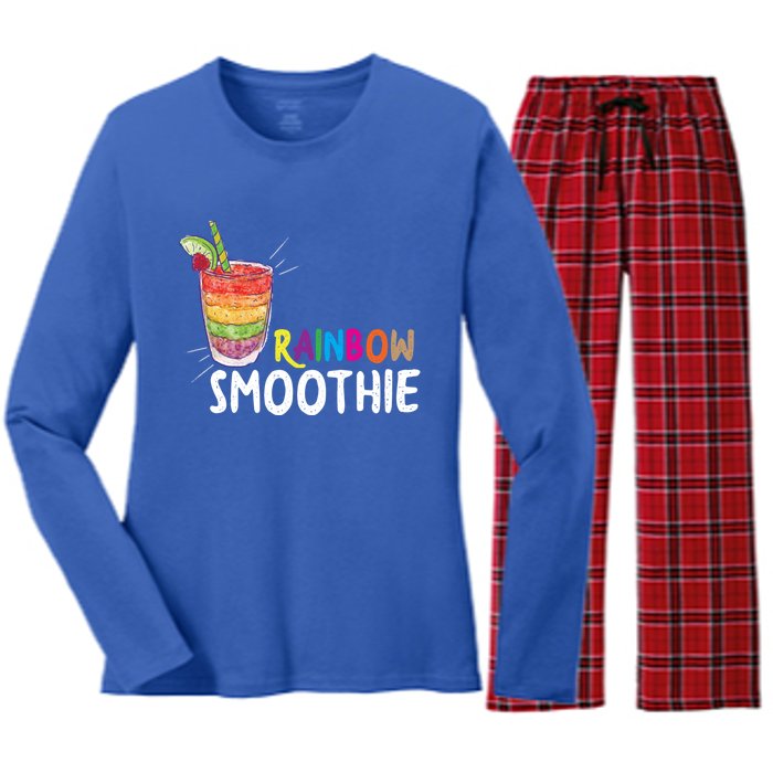 Cool Rainbow Smoothie Lgbtq Fruits Fitness Junkies Gift Women's Long Sleeve Flannel Pajama Set 