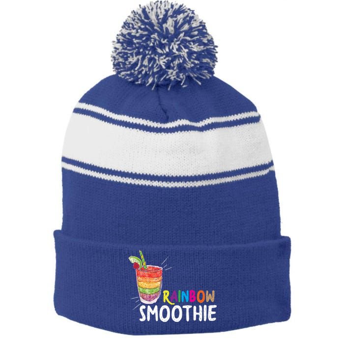 Cool Rainbow Smoothie Lgbtq Fruits Fitness Junkies Gift Stripe Pom Pom Beanie