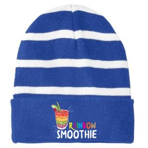 Cool Rainbow Smoothie Lgbtq Fruits Fitness Junkies Gift Striped Beanie with Solid Band