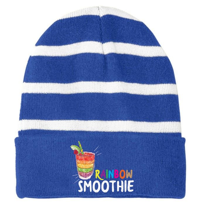 Cool Rainbow Smoothie Lgbtq Fruits Fitness Junkies Gift Striped Beanie with Solid Band