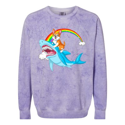 Corgi Riding Shark Colorblast Crewneck Sweatshirt