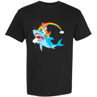 Corgi Riding Shark Garment-Dyed Heavyweight T-Shirt