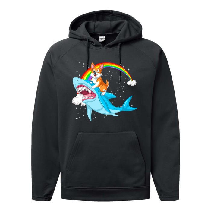 Corgi Riding Shark Performance Fleece Hoodie