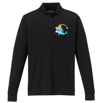 Corgi Riding Shark Performance Long Sleeve Polo