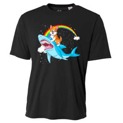 Corgi Riding Shark Cooling Performance Crew T-Shirt