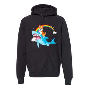 Corgi Riding Shark Premium Hoodie