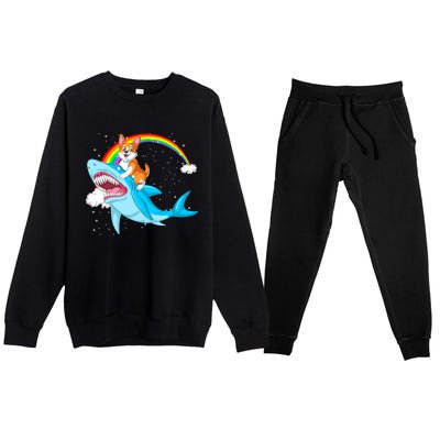 Corgi Riding Shark Premium Crewneck Sweatsuit Set