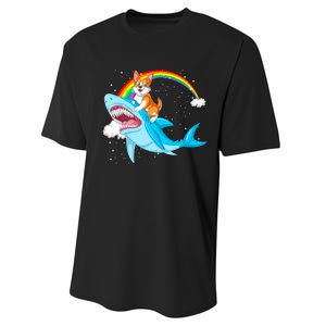 Corgi Riding Shark Performance Sprint T-Shirt