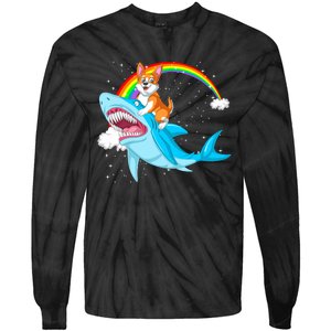 Corgi Riding Shark Tie-Dye Long Sleeve Shirt