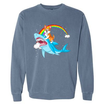 Corgi Riding Shark Garment-Dyed Sweatshirt