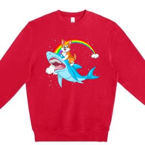 Corgi Riding Shark Premium Crewneck Sweatshirt