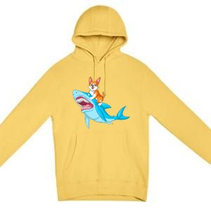 Corgi Riding Shark Premium Pullover Hoodie