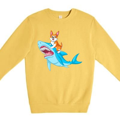 Corgi Riding Shark Premium Crewneck Sweatshirt