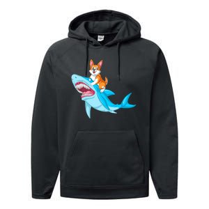 Corgi Riding Shark Performance Fleece Hoodie