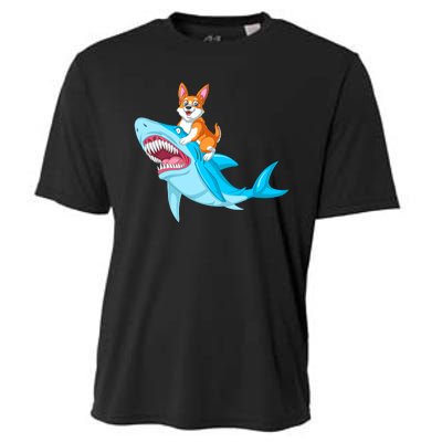 Corgi Riding Shark Cooling Performance Crew T-Shirt