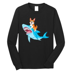 Corgi Riding Shark Long Sleeve Shirt