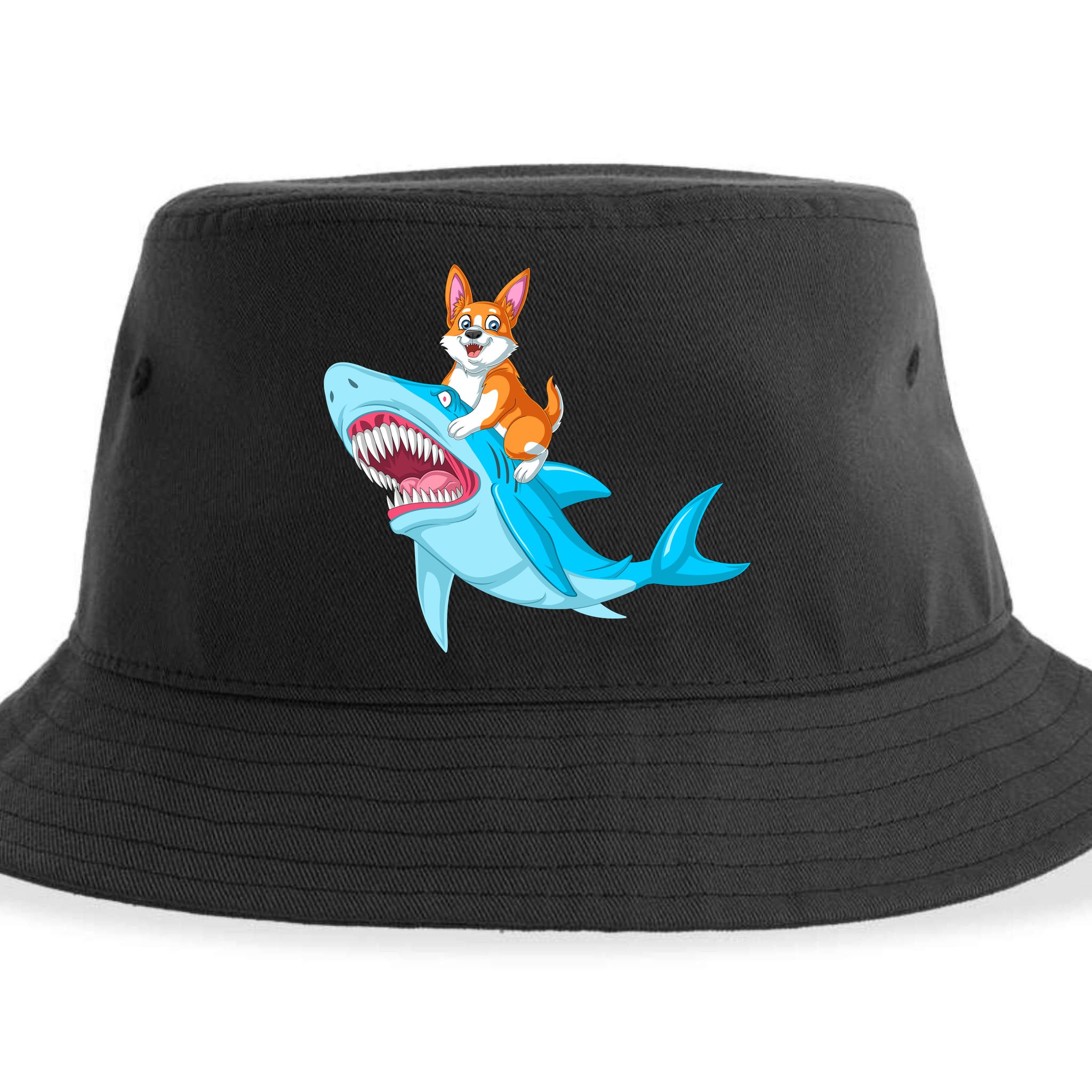Corgi Riding Shark Sustainable Bucket Hat