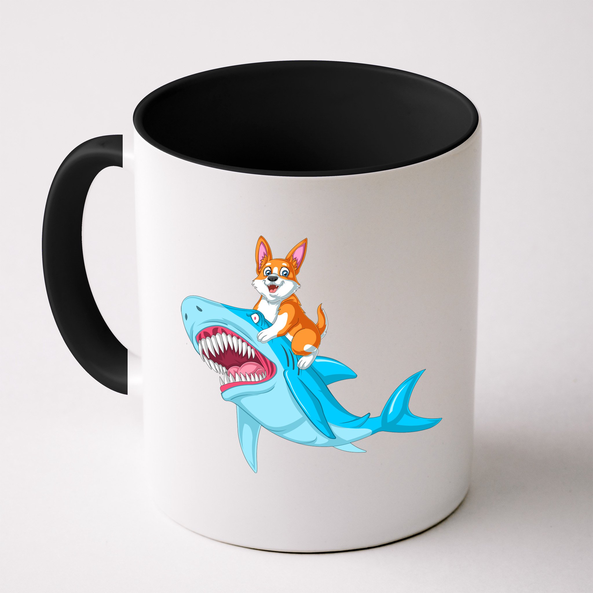 Corgi Riding Shark Mug