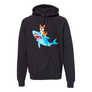 Corgi Riding Shark Premium Hoodie