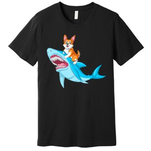 Corgi Riding Shark Premium T-Shirt