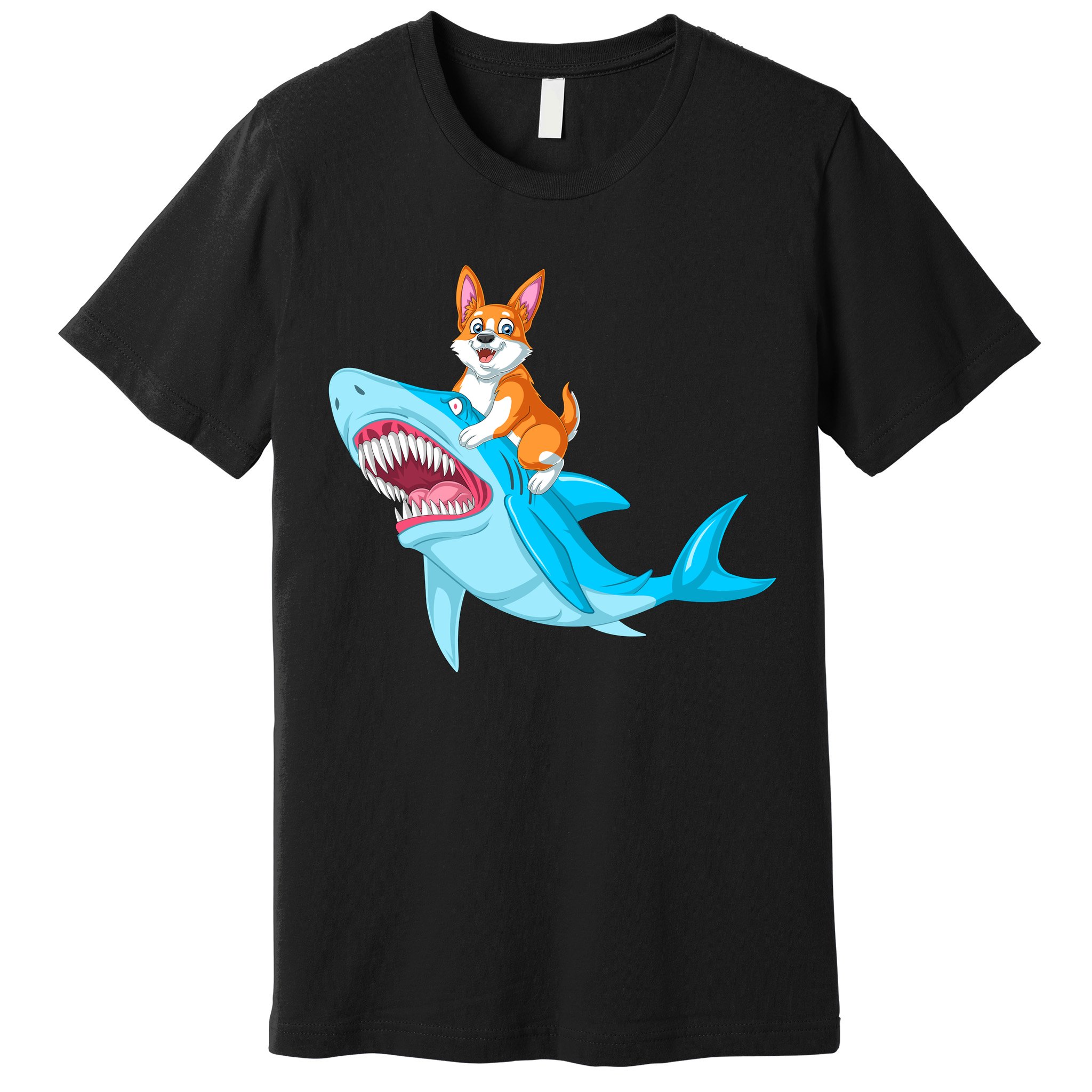 Corgi Riding Shark Premium T-Shirt