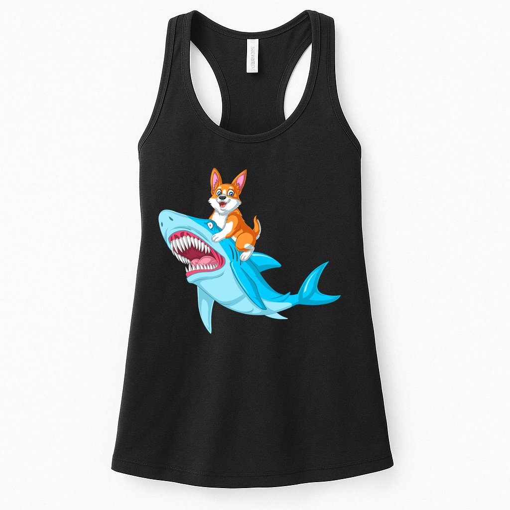 Corgi Riding Shark Womens Tank Top