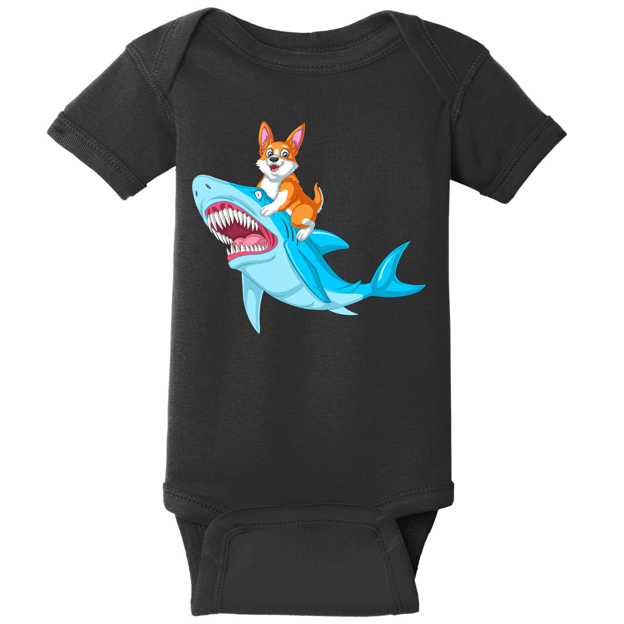 Corgi Riding Shark Baby Bodysuit