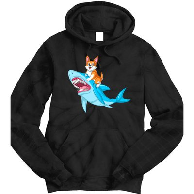 Corgi Riding Shark Tie Dye Hoodie