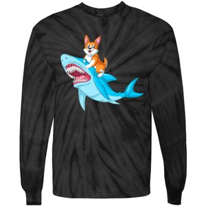 Corgi Riding Shark Tie-Dye Long Sleeve Shirt