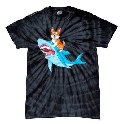 Corgi Riding Shark Tie-Dye T-Shirt