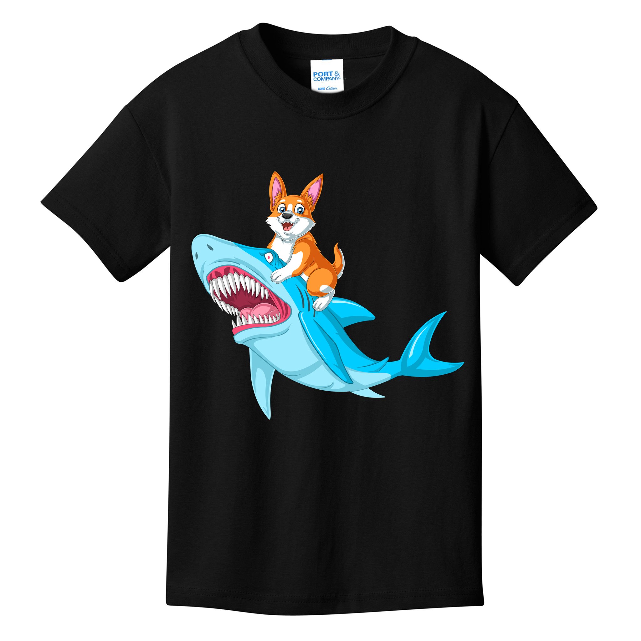 Corgi Riding Shark Kids T-Shirt