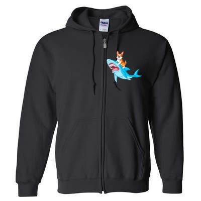 Corgi Riding Shark Full Zip Hoodie