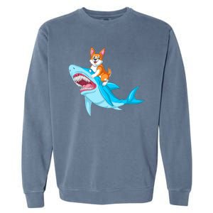 Corgi Riding Shark Garment-Dyed Sweatshirt