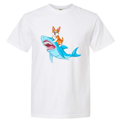 Corgi Riding Shark Garment-Dyed Heavyweight T-Shirt