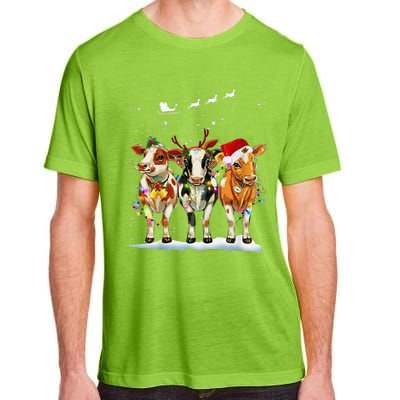 Cow Reindeer Santa Hat Christmas Light Funny Cows Lover Xmas Adult ChromaSoft Performance T-Shirt