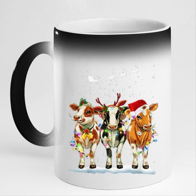 Cow Reindeer Santa Hat Christmas Light Funny Cows Lover Xmas 11oz Black Color Changing Mug