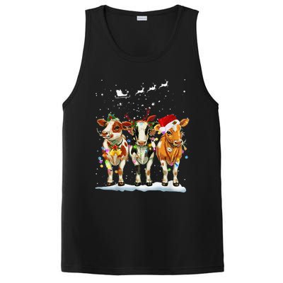 Cow Reindeer Santa Hat Christmas Light Funny Cows Lover Xmas PosiCharge Competitor Tank