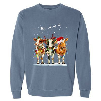 Cow Reindeer Santa Hat Christmas Light Funny Cows Lover Xmas Garment-Dyed Sweatshirt