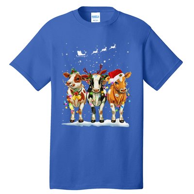 Cow Reindeer Santa Hat Christmas Light Funny Cows Lover Xmas Tall T-Shirt