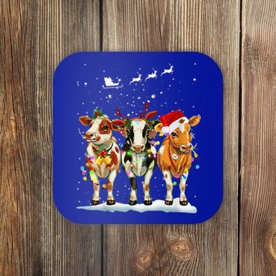 Cow Reindeer Santa Hat Christmas Light Funny Cows Lover Xmas Coaster