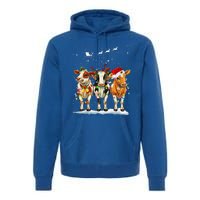 Cow Reindeer Santa Hat Christmas Light Funny Cows Lover Xmas Premium Hoodie