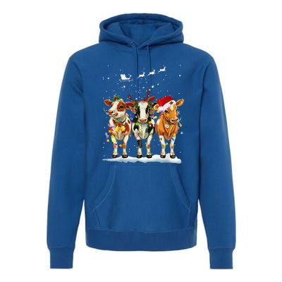 Cow Reindeer Santa Hat Christmas Light Funny Cows Lover Xmas Premium Hoodie