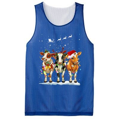 Cow Reindeer Santa Hat Christmas Light Funny Cows Lover Xmas Mesh Reversible Basketball Jersey Tank